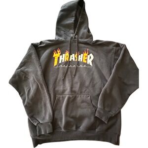 Thrasher Magazine Flame Logo Hoodie Black Mens Medium Skateboarding Pullover